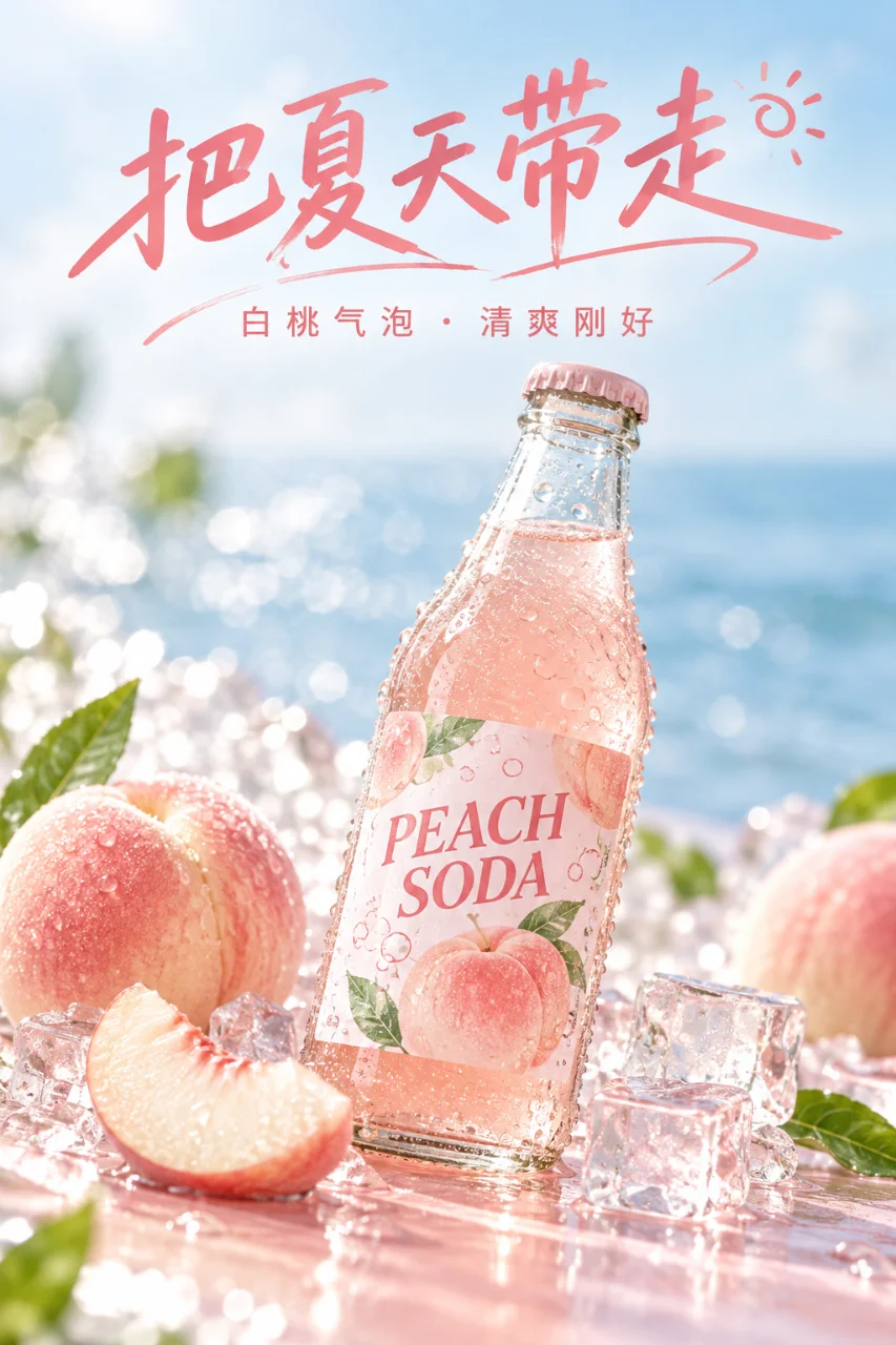 白桃汽水海报局部改字
